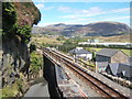 Lane squeezed between crag and railway, Tanygrisiau