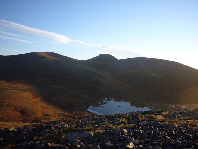 Loch nan Stuirteag and Cairn Toul from N ridge of Monadh Mor
