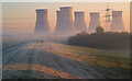 SE5908 : Embankment with cooling towers. by Steve  Fareham