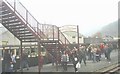 Passengers alighting from the Ffestiniog Railway train at Blaenau Station