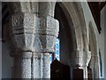 Decorated capitals, St Giles on the Heath church