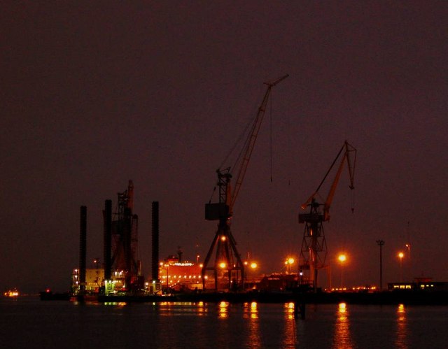 The Harland and Wolff repair dock by night