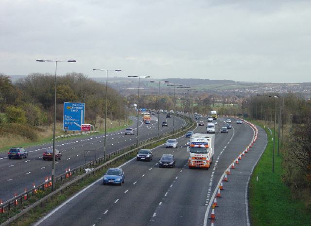 The M1 in Nottingham, looking north east
