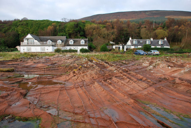 Red sandstone rocks south of Corrie