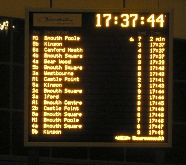 Bournemouth: Travel Interchange departure board