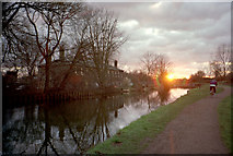 TQ3798 : River Lee Navigation with Government Row cottages and cycle track by Christine Matthews