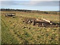 Trailer and logpile near South Healey Farm