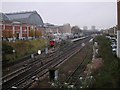 Railway Tracks to Kensington Olympia from Kensington High Street Bridge, London W14