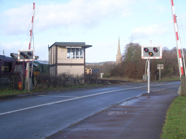 Lydney Junction signal box & church in background
