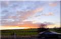 SK4469 : Farmland at sunset from M1 motorway south in stationary traffic by Steve  Fareham
