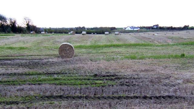 Stubble field and bales in November