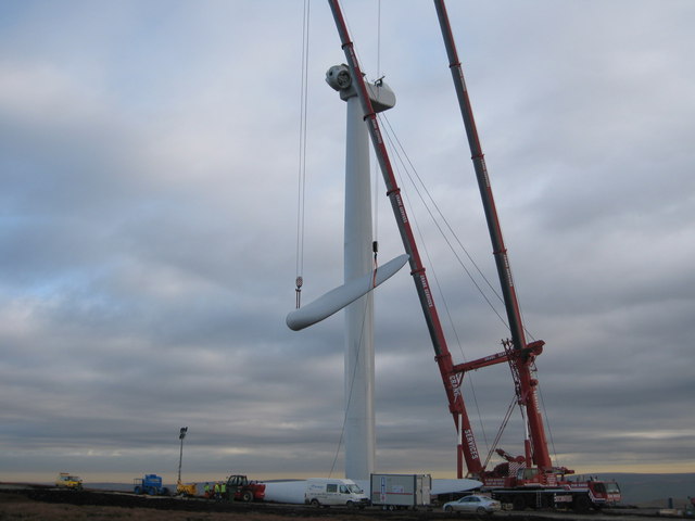 The first blade being lifted into position