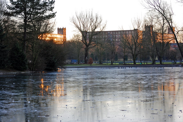 Mill scene across a frozen lake