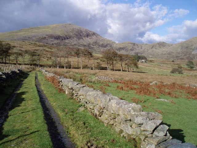 Wall lined track approaching Tal y-llyn