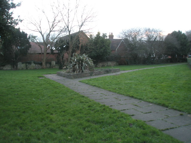 Triangular flower bed in Emsworth churchyard