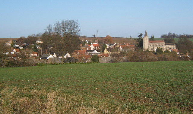 Rattlesden set on the slope across the fields
