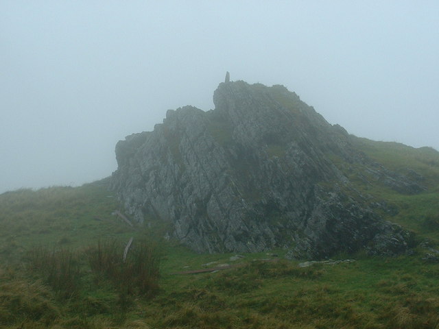 Summit of Galt y Daren in mist