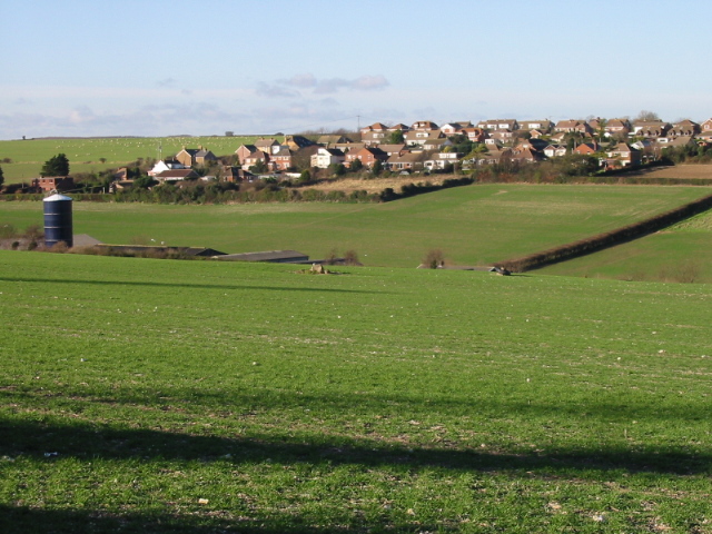 View across the valley to houses on Mill Hill