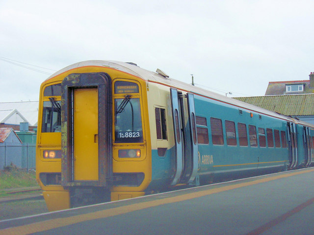 The 15.32 Birmingham New Street Arriva Wales train about to depart from Pwllheli Station
