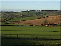 SX9075 : Fields and barn from Three Tree Lane by Derek Harper