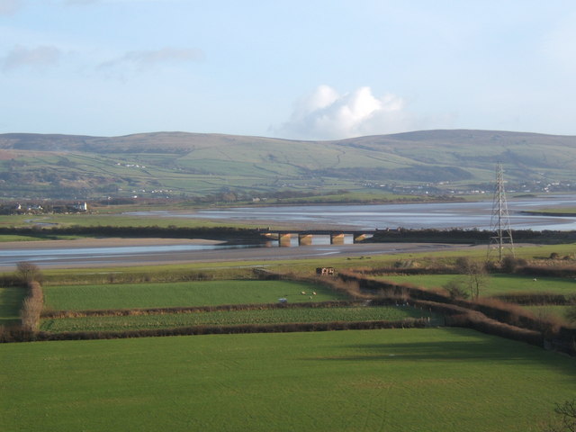 Distant view of Duddon railway bridge, from the northwest