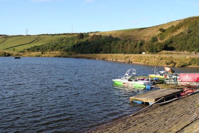 Cowm Reservoir and Water Ski Boats