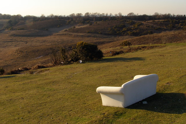Abandoned sofa, Picket Post viewpoint, New Forest