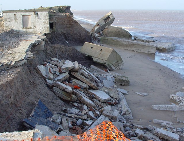 Coastal erosion, debris at Kilnsea
