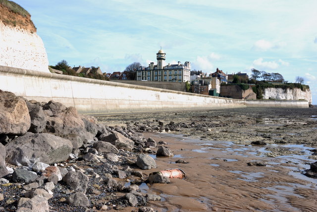 A view of the Pegwell Bay hotel from the beach