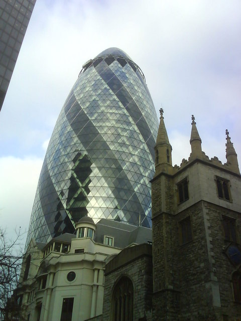 Old and New - Gherkin and a church