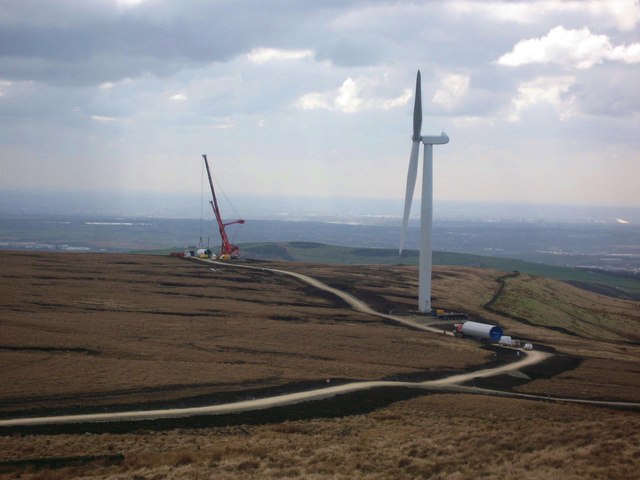 Scout Moor Wind Farm Tower No 7 under construction