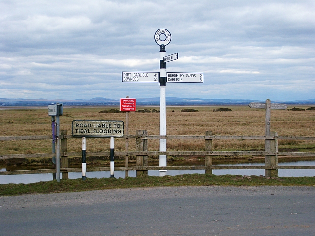 Signs on road by Burgh Marsh