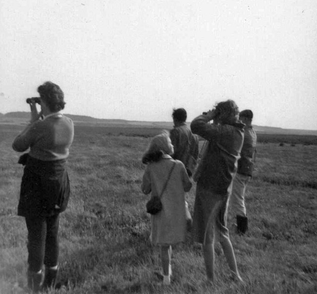 Bird watching on Scolt Head Island, Brancaster, Norfolk taken in 1961