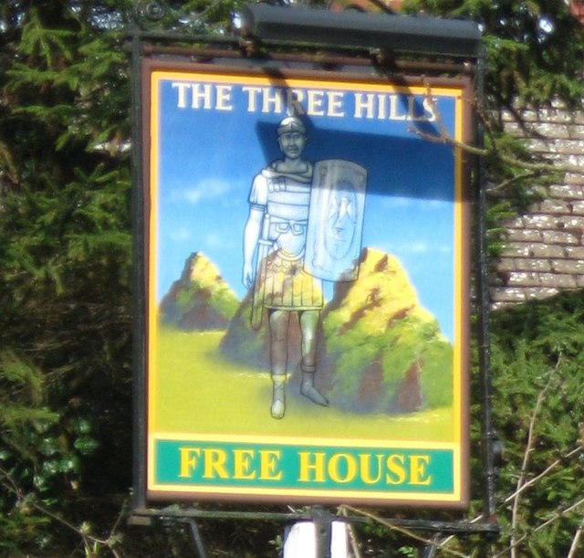 The Three Hills pub sign