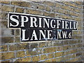 TQ2583 : Tile Road sign, Springfield Lane by Oxyman