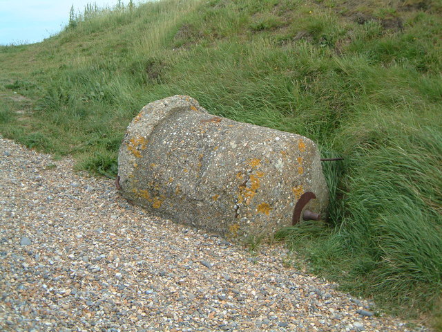 WW2 Spigot mortar Base on top of shingle bank