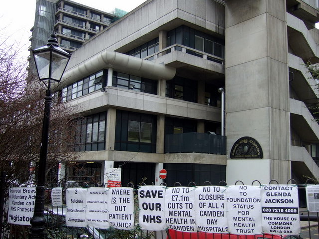 Protest placards outside Royal Free Hospital