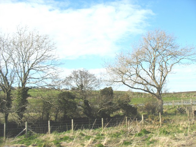 View across the A55 (hidden) and fields towards the village of Star