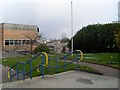 Looking into demolition site at former Clydebank College