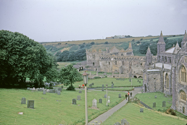 St David's Cathedral with Gravestones, Pembrokeshire taken 1968