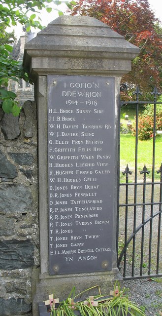 "In Loving Memory of Our Heroes of Two World Wars" - plaque at the church gate, Tregarth