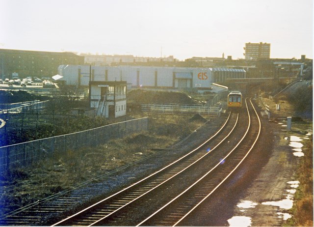 Oldham Mumps signalbox and former parcels depot 1989