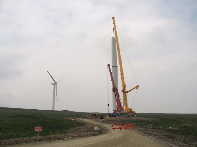 Turbine Tower No 17 under construction on Scout Moor