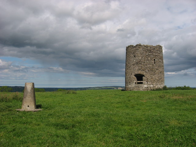 Trig point and windmill on Garristown Hill, Co. Dublin