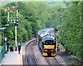 A Cardiff train arrives at Ystrad Mynach