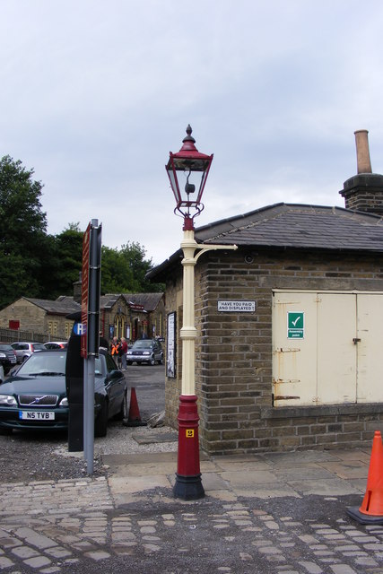 Gas streetlamp outside Haworth station