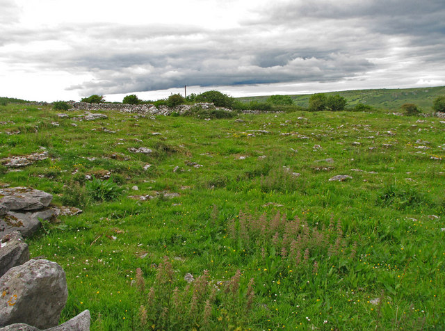 Burren ringfort on high ground in the stony meadow