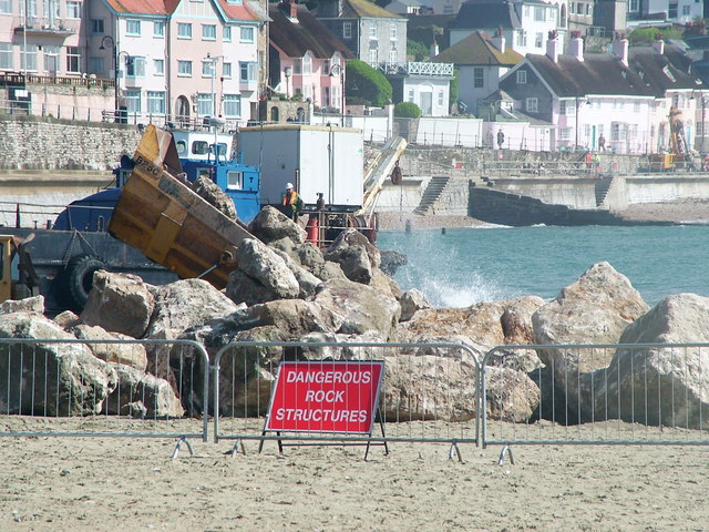 Sea Defences being put in place at Lyme Regis