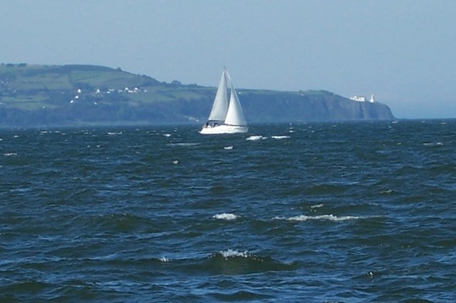 View from Crawfordsburn shoreline, County Down to Black Rock Lighthouse, County Antrim on a choppy day