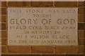 Foundation stone for Merstham Baptist Church